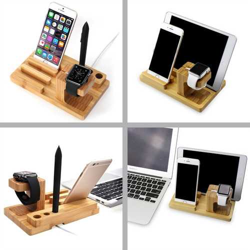 Bamboo Wooden Desktop Charging Platform Stand Bracket For Apple Watch iPhone 6S Plus Pen