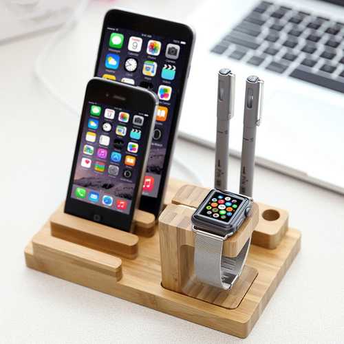 Bamboo Wooden Desktop Charging Platform Stand Bracket For Apple Watch iPhone 6S Plus Pen