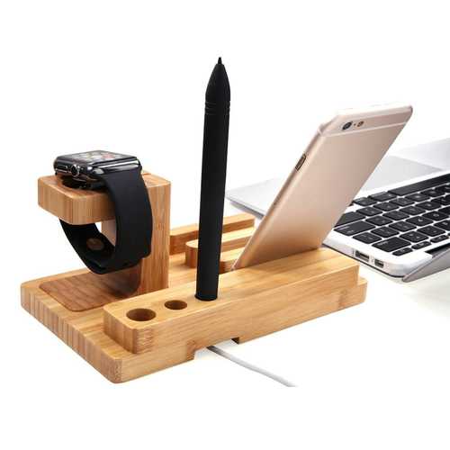 Bamboo Wooden Desktop Charging Platform Stand Bracket For Apple Watch iPhone 6S Plus Pen