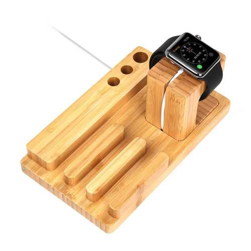 Bamboo Wooden Desktop Charging Platform Stand Bracket For Apple Watch iPhone 6S Plus Pen