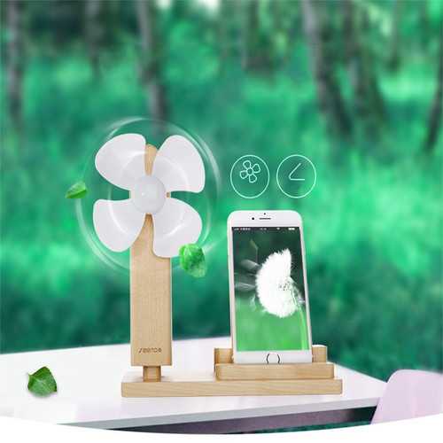 SEENDA IPS-Z10 Wood Charging Phone Stand USB Holder with USB Mini Fan for iPhone Samsung Xiaomi