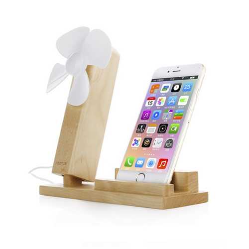 SEENDA IPS-Z10 Wood Charging Phone Stand USB Holder with USB Mini Fan for iPhone Samsung Xiaomi