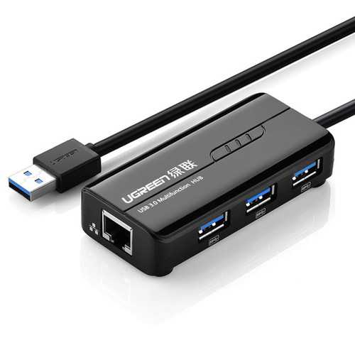 Ugreen CR102 USB3.0 to RJ45 100Mbps Ethernet 3 USB 3.0 Port Hub Network Card LAN Adapter for Laptop