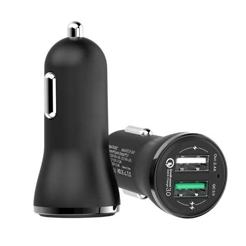 CC-37 Dual USB Black Car Charger 2.4A Fast ChargeFor Xiaomi Samsung Huawei iPhone iPad