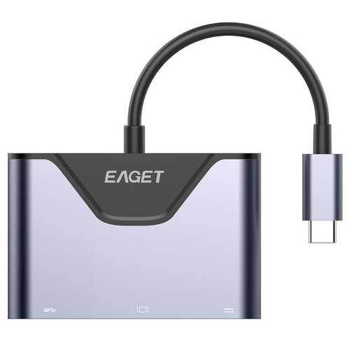 EAGET CH06 Type-C to USB 3.0+VGA+Type-C Converter Multifunctional HUB Adapter for Mac Pad Phone TV