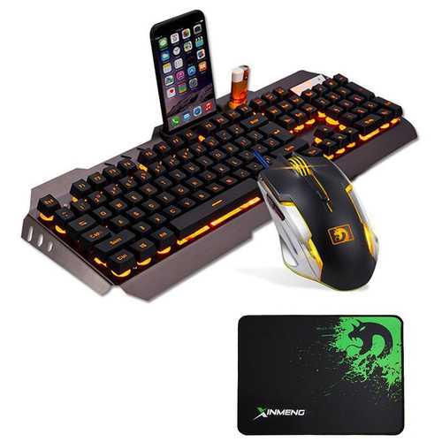 USB Wired Yellow LED Backlight Mechanical Handfeel Gaming Keyboard and Mouse Combo