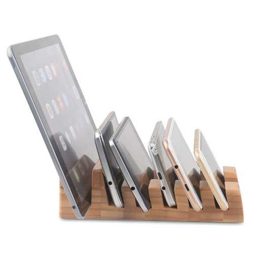 6 in 1 Natural Wood Charging Station Docking Organizer For Tablet Cell Phone