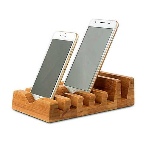 6 in 1 Natural Wood Charging Station Docking Organizer For Tablet Cell Phone