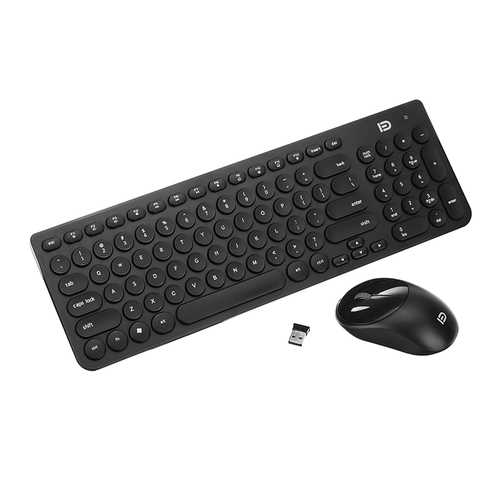 Ultra Silent Thin 2.4GHz Round Keycap Wireless Keyboard and Mouse Set Kit for Desktop Notebook