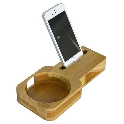 Convenient Bamboo Charging Phone Holder Desktop Stand for Echo Dot Smart Speaker