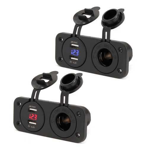 DC12-24V Cigarette Lighter Socket+2 Dual USB Ports+LED Digital Display Voltmeter For iphoneX Samsung