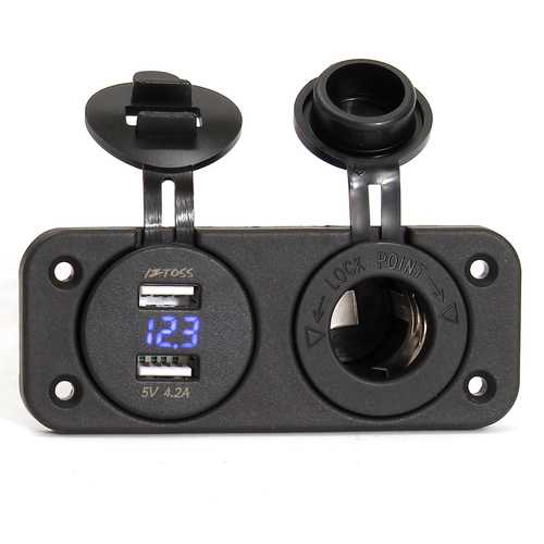 DC12-24V Cigarette Lighter Socket+2 Dual USB Ports+LED Digital Display Voltmeter For iphoneX Samsung