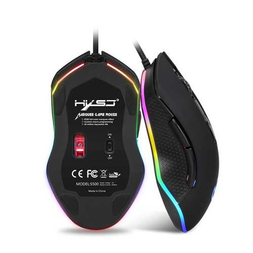 HXSJ S500 RGB Backlit Gaming Mouse 6 Buttons 4800DPI Optical USB Wired Mice Macros Define