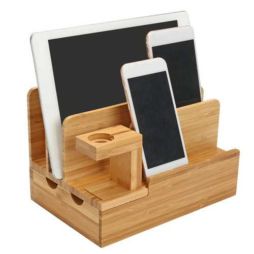 Bamboo Charging Dock Stand Holder Organizer For Apple Watch Smart Phone Tablet