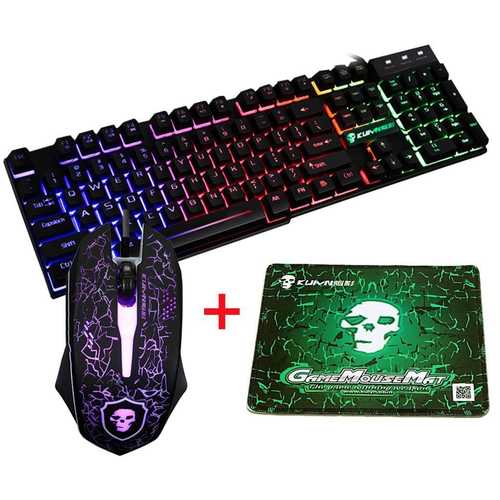 Colorful Backlight USB Wired Gaming Keyboard 2400DPI LED Gaming Mouse Combo with Mouse Pad