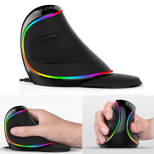 Delux M618 PLUS RGB Light 4000DPI 6 Buttons Vertical Mouse Ergonomic USB Wired Mouse