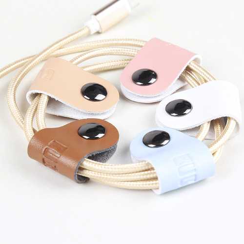 BUBM 2PCS Leather Magnetic Button Earphone Data Cable Clip Desktop Accessory Organized Holder