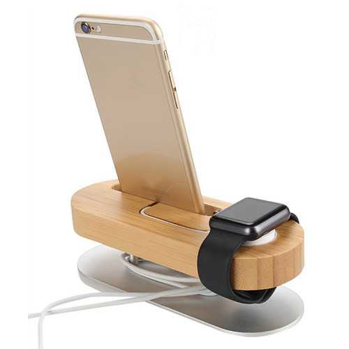 Wooden Anti-slip Charging Dock Cable Organized Desktop Phone Holder for Smart Phone Apple Watch