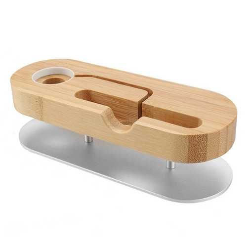 Wooden Anti-slip Charging Dock Cable Organized Desktop Phone Holder for Smart Phone Apple Watch