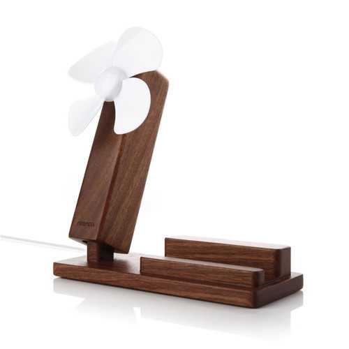 Wooden 2 in 1 USB Cooling Fan Desktop Charging Dock Phone Holder Stand for Xiaomi Mobile Phone