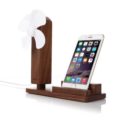 Wooden 2 in 1 USB Cooling Fan Desktop Charging Dock Phone Holder Stand for Xiaomi Mobile Phone