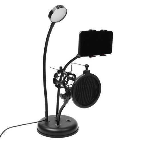 Universal 3 in 1 Live Stream Fill Light Desktop Microphone Stand Phone Holder for iPhone Xiaomi