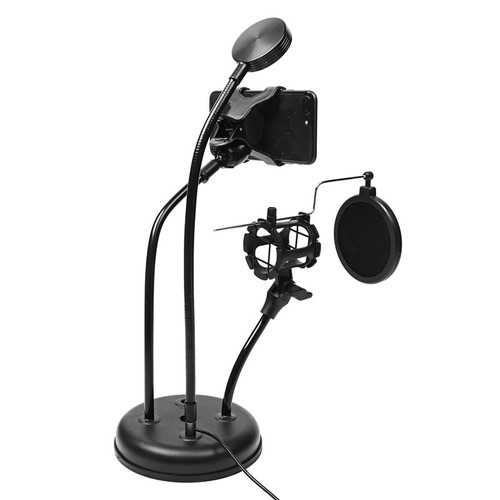 Universal 3 in 1 Live Stream Fill Light Desktop Microphone Stand Phone Holder for iPhone Xiaomi