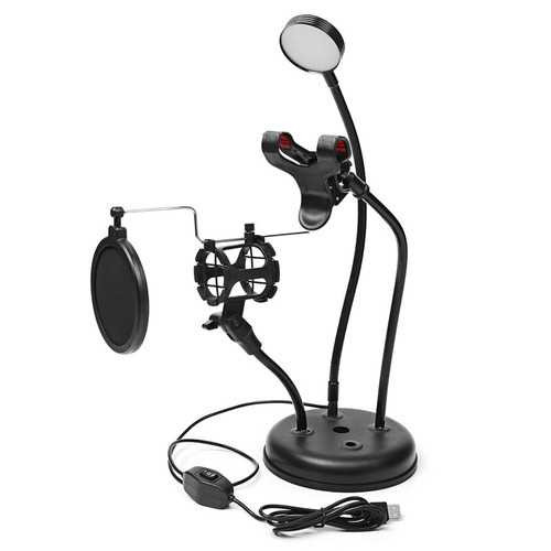 Universal 3 in 1 Live Stream Fill Light Desktop Microphone Stand Phone Holder for iPhone Xiaomi