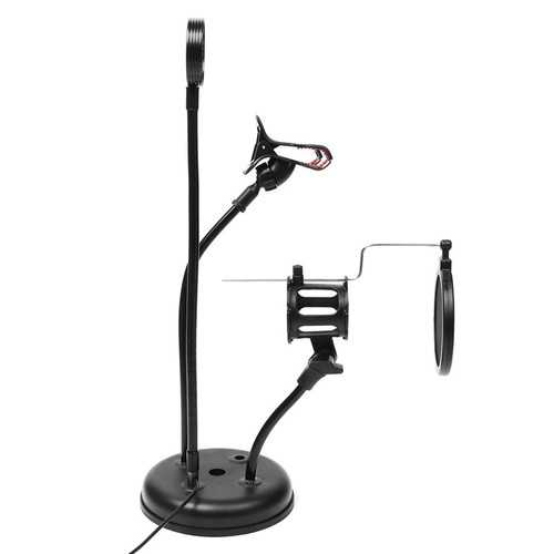 Universal 3 in 1 Live Stream Fill Light Desktop Microphone Stand Phone Holder for iPhone Xiaomi