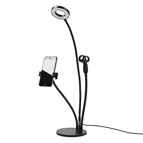 Universal 3 in 1 Live Stream Fill Light Microphone Holder Desktop Phone Stand for iPhone Xiaomi