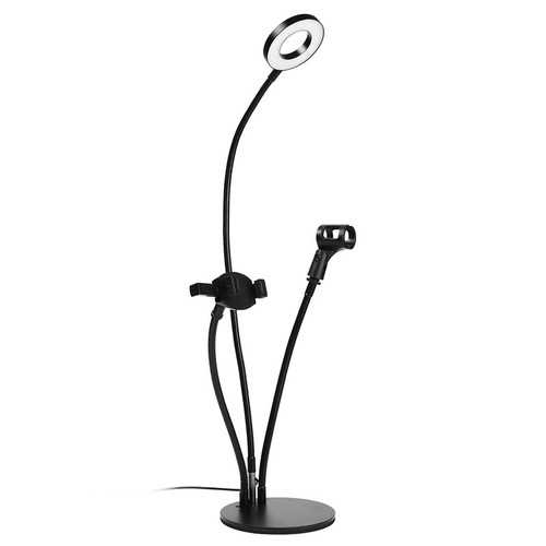 Universal 3 in 1 Live Stream Fill Light Microphone Holder Desktop Phone Stand for iPhone Xiaomi