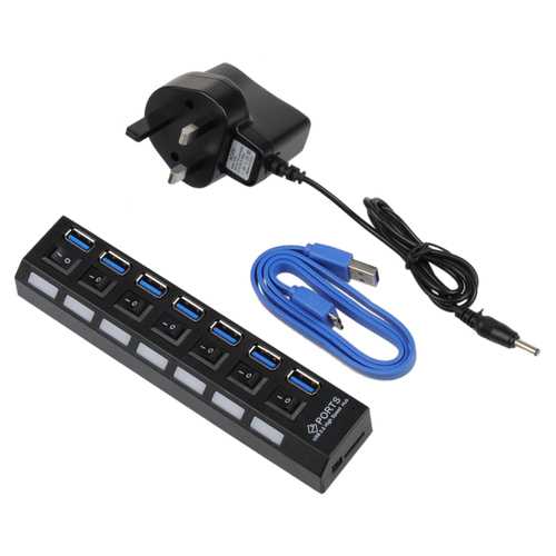 ONCHOICE 7Port USB 3.0 Hub On/Off Switch UK AC Power Adapter For Laptop Desktop
