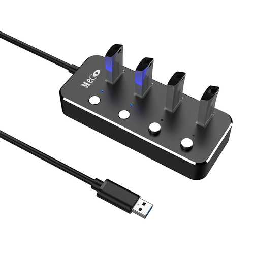 Meco Aluminum 4 USB 3.0 Hub With Individual Power Switch for PC Desktop