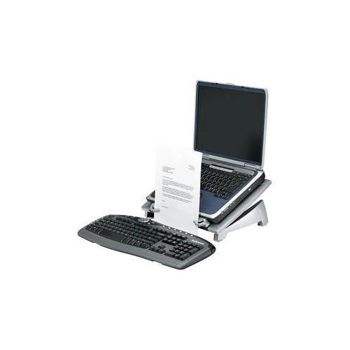 HEIGHT ADJUSTMENT RAISES LAPTOP SCREEN TO EYE-LEVEL. IN-LINE DOCUMENT HOLDER AND