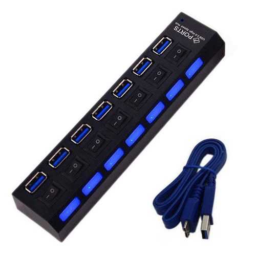 7 Ports USB3.0 External HUB with Individual Switch + USB A to B Cable