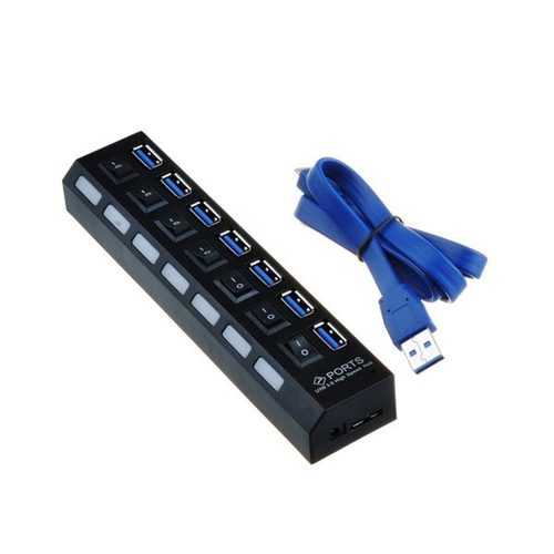 7 Ports USB3.0 External HUB with Individual Switch + USB A to B Cable