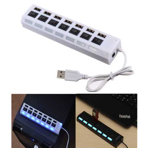 7 Ports USB 2.0 External HUB Adapte with Power On/Off Switch