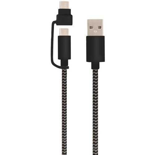 Helix ETHACMBLK USB-A to USB-C(TM) Cable with Micro USB Adapter, 5ft (Black)