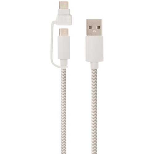 Helix ETHACMWT USB-A to USB-C(TM) Cable with Micro USB Adapter, 5ft (White)